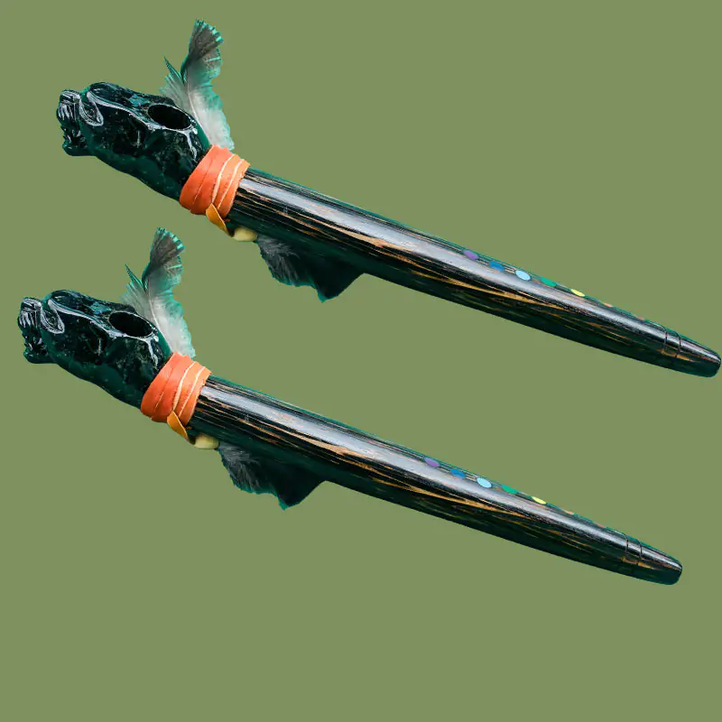 Pipas Ceremoniales en Piedra y Chonta, Tallados de Jaguar, Aguila - Imagen 3