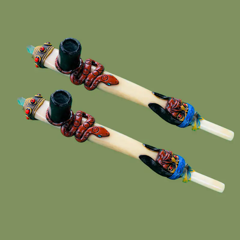 Pipas Ceremoniales en Hueso y Piedra Decorados - Imagen 2