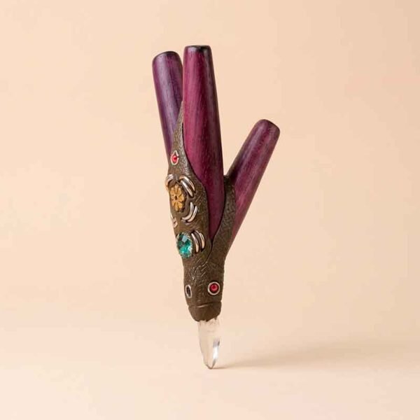 Kuripe Doble de Madera con Cuarzo y Corteza de Ayahuasca