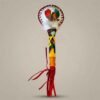 Maraca Ceremonial de Cuero y Palo Santo con Tejido en Mostacilla, Plumas y Flecos