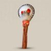 Maraca Ceremonial de Cuero y Palo Santo con Tejido en Mostacilla, Plumas y Flecos