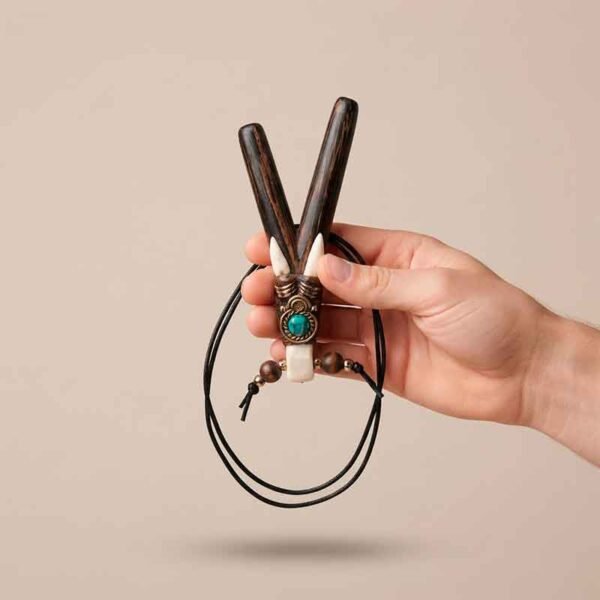 Kuripe Collar de Maderas, Palo santo y Chonta, Detalles en con Hueso y Piedra Turquesa